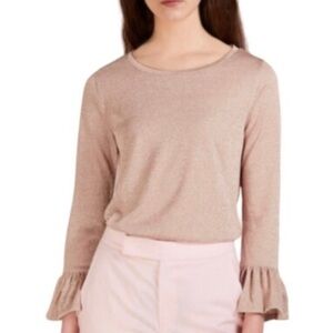 NWT J. Crew Women’s Metallic Shimmer Blouse with Ruffle Cuffs Size Large